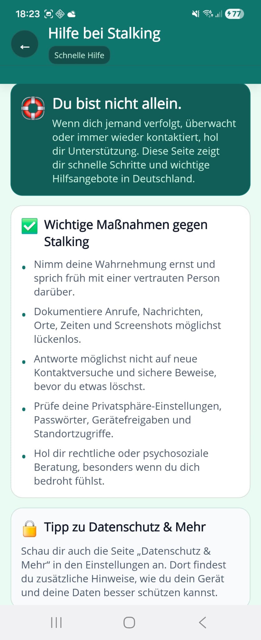 Hilfe bei Stalking