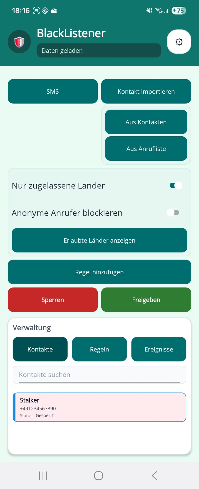 BlackListener App-Screenshot 2
